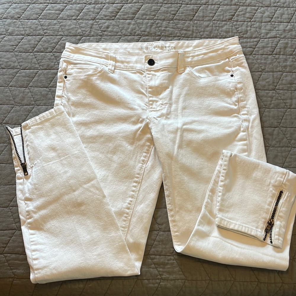 WHBM Denim crop with black ankle zip